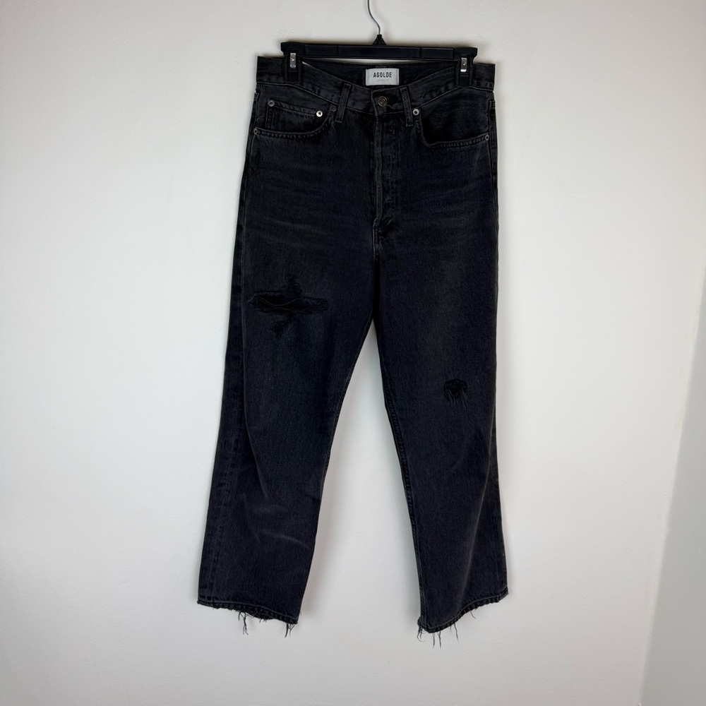 Agolde 90s Crop Jeans Shutter Black Distressed Size 26 - Picture 6 of 12
